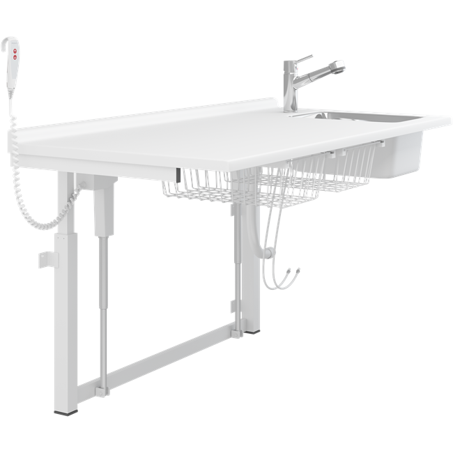 Aankleedtafel, 800 x 1800 mm, elektrisch in hoogte verstelbaar, met wasvoorzieningen en mengkraan met uittrekbare uitloop 