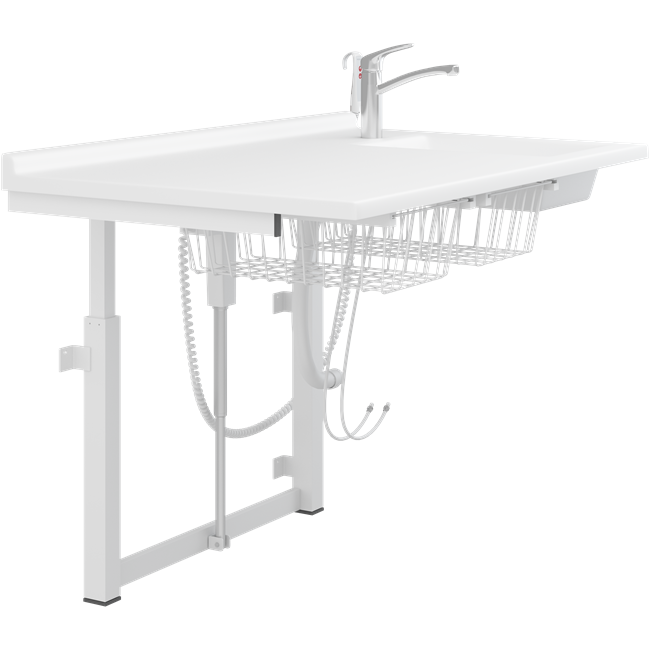 Wickeltisch, 800 x 1400 mm, elektrisch höhenverstellbar, mit sanitären Artikeln und Armatur